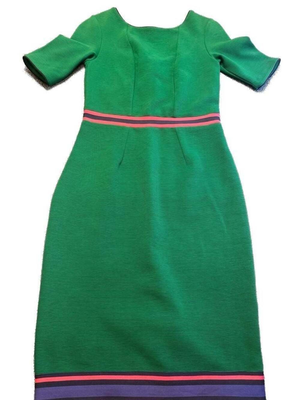 Boden Green Sheath Dress with Pink and Purple Stripes